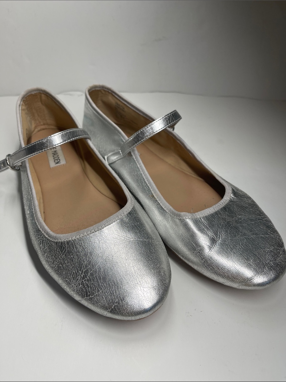 Madden Girl by Steve Madden Metallic Silver Mary Jane Ballet Flats. - Picture 1 of 7